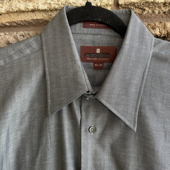 Nordstrom Vintage 80s Relaxed Classic Gray Herringbone Dress Shirt 16.5 /33 - Picture 8 of 8